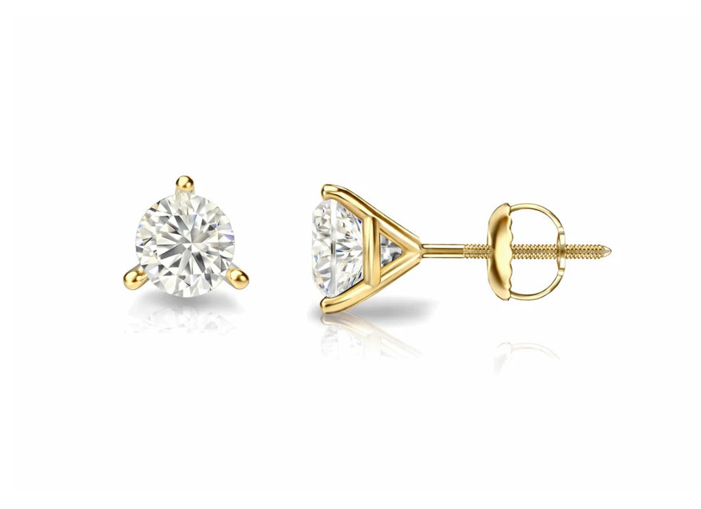 Martini 3-Prongs Diamond Stud Earrings