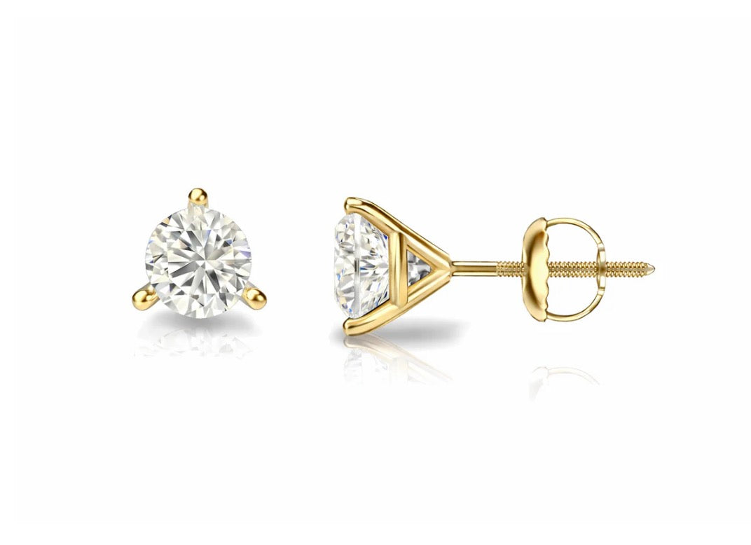 Martini 3-Prongs Diamond Stud Earrings