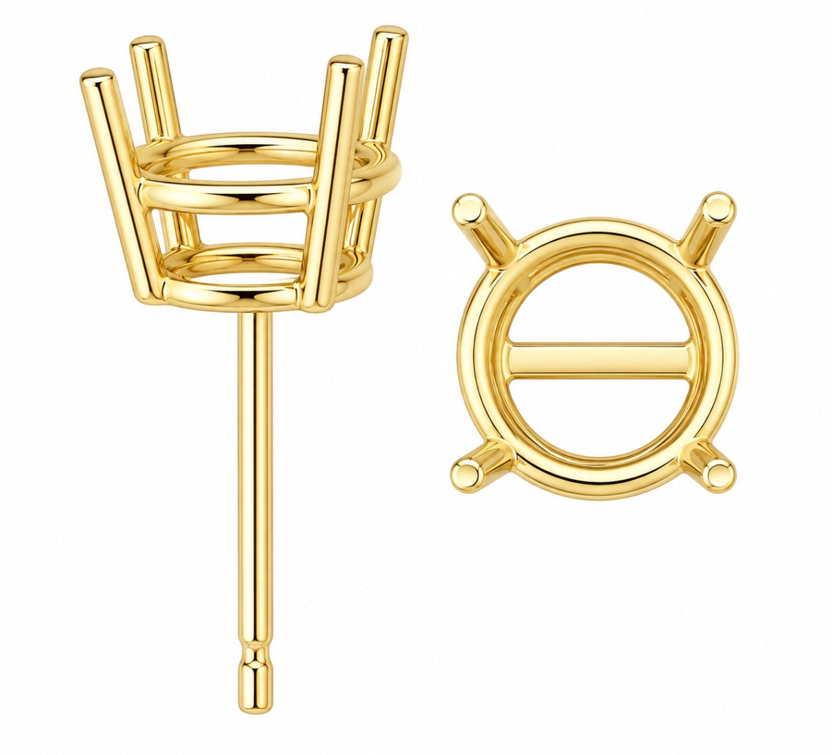 Round Stud 14k Gold Earring Mountings (priced per piece single stud) Push-back