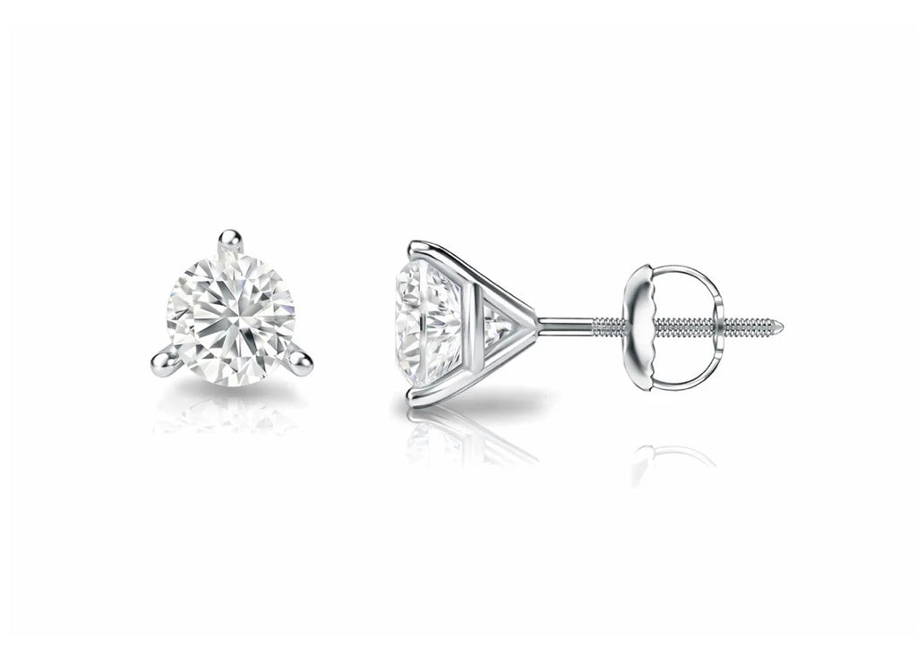 Martini 3-Prongs Diamond Stud Earrings
