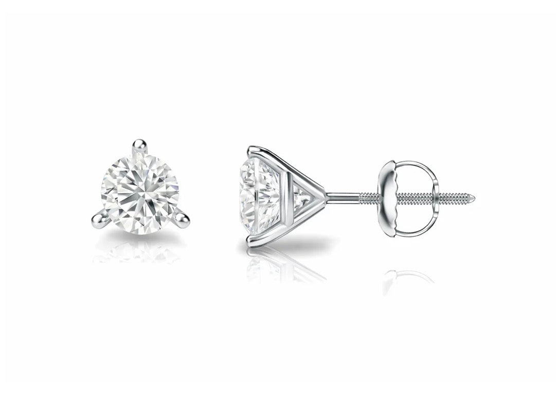 Martini 3-Prongs Diamond Stud Earrings
