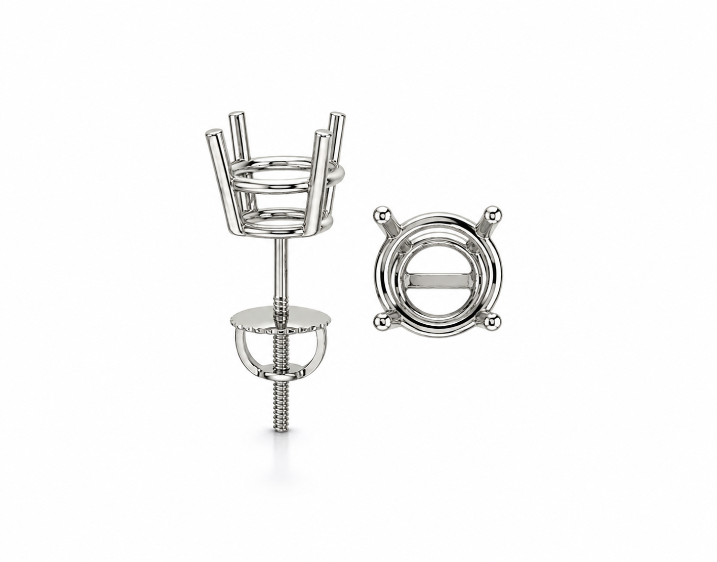 Round Stud 14k Gold Earring Mountings (priced per piece single stud) Screw-back
